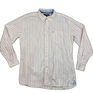Tommy Hilfiger Long-Sleeve Button-Down Oxford Shirt Pink Striped Men's Large